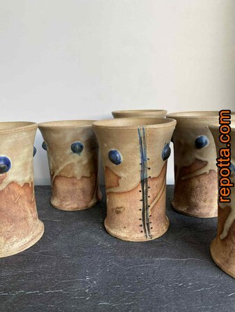 ondertekend studio pottery 6 handgedraaide bekers