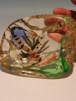 vintage lucite pen holder with marine life