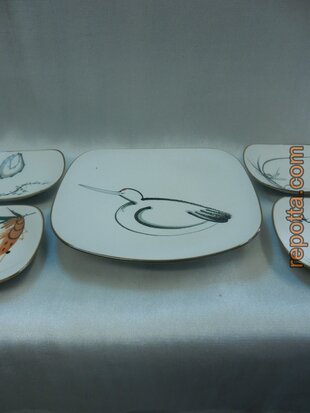 snack set peanut dish 1950s sealife decor