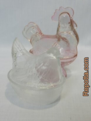 glass SET hen with lid