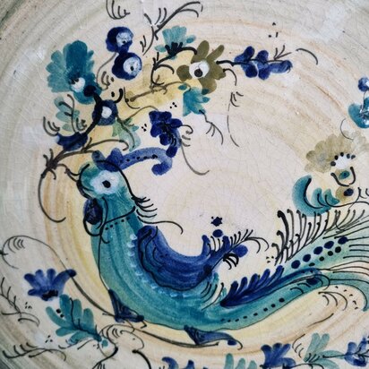 volkskunst exotische vogel handgeschilderd vintage bord