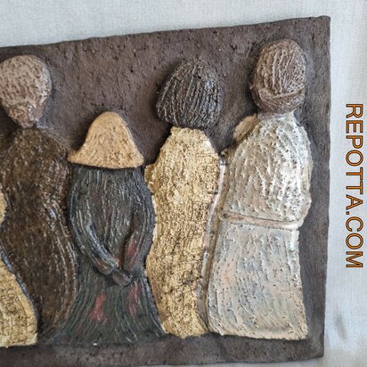 mid century keramisch brutalistisch wandtegel met 6 silhoueten