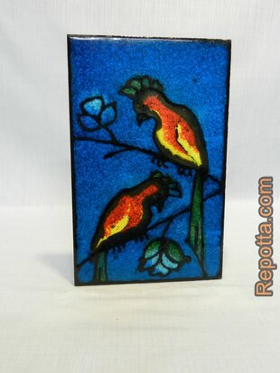 colorful plaque with parrots decor SOLD