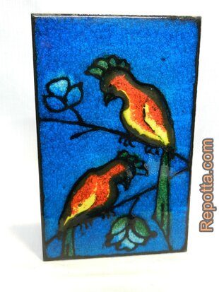 colorful plaque with parrots decor SOLD