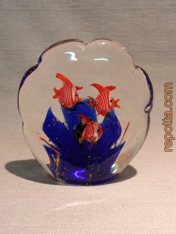 mini aquarium blauwe vissen paperweight VERKOCHT