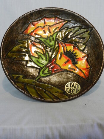 ruscha plate with yellow and orange calla SOLD