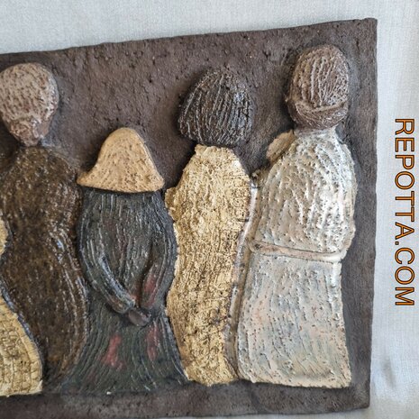 mid century keramisch brutalistisch wandtegel met 6 silhoueten