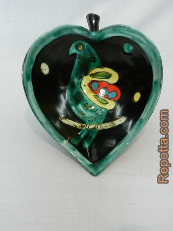 heart shaped bowl with parrot SOLD