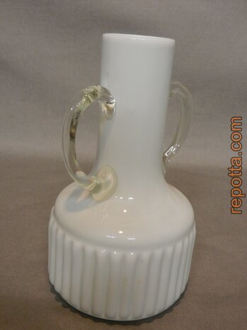 pure white glass vase with handles