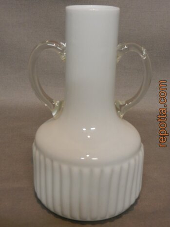 pure white glass vase with handles