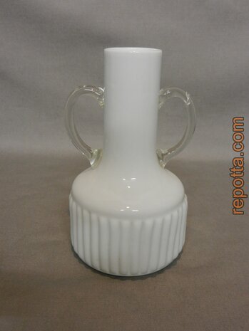 pure white glass vase with handles